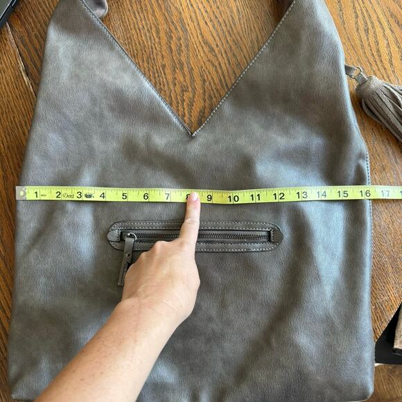Gray Hobo Bag with Tassel Accent - Picture 5 of 9